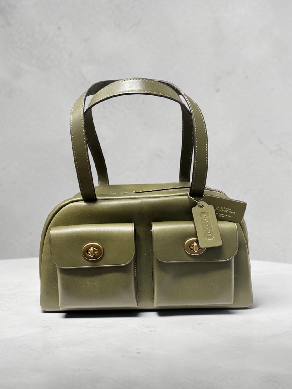 Coach Twin Turnlock Leather Shoulder Bag Olive Green Limited Re-edition